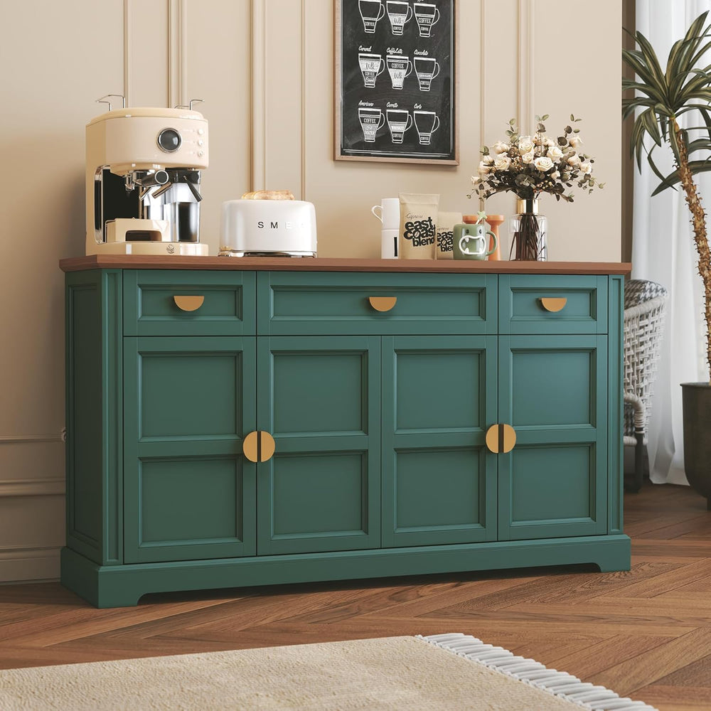 HLR 60” Large Buffet Sideboard Cabinet with 4 Doors and 3 Drawers Shaker Styl...