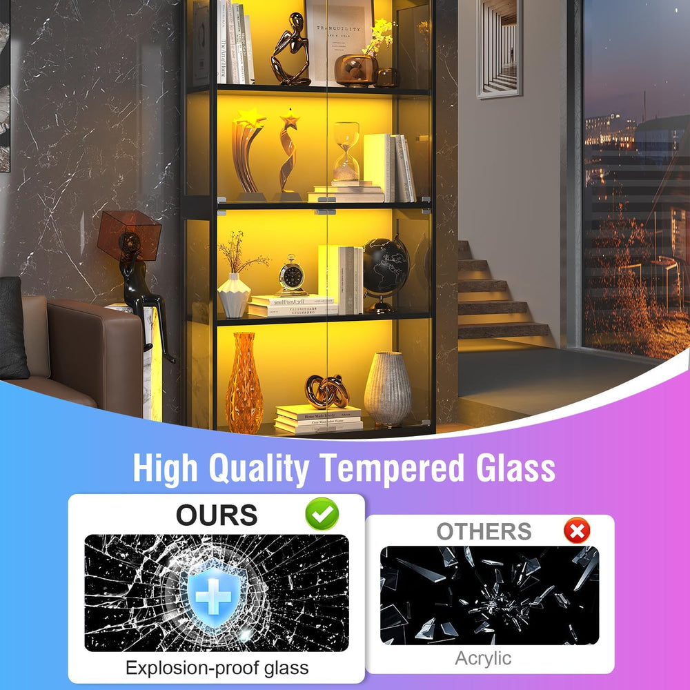 knoworld Display Cabinet with Glass Doors, 63" Tall Curio Cabinet with H...