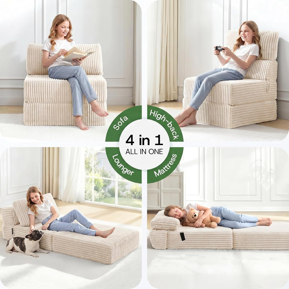 Convertible 4-in-1 Folding Sofa Bed Sleeper Chair, Single Beige | MEGAYES Fol...