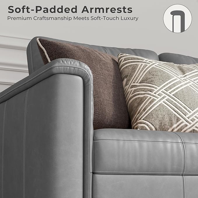 SITJOY 79" Faux Leather Modular Sectional Sofa with Storage, Mid Century Modern Sectional Couches for Living Room, 2 Seat Loveseat with Console Table, Hidden Cupholders, Gray