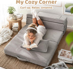 Tri-Fold Futon Mattress,Foldable Japanese Floor Sleep Mattress,High-Density Foam Tatami Bed Mat with Corduroy Cover,Nap Pad & Floor Lounger for Dormitory & Small Space(Charcoal Gray,63x26)