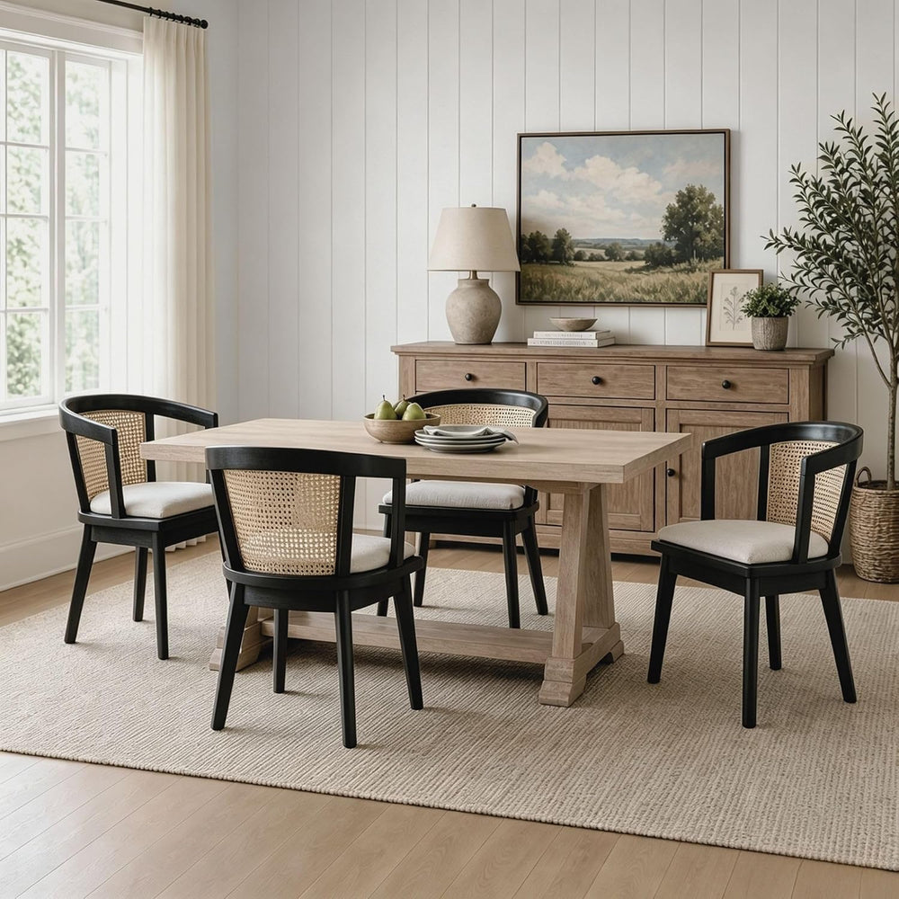 Kmax Modern Rattan Dining Chair Set of 4 Farmhouse Semi Barrel Dining Room Ch...