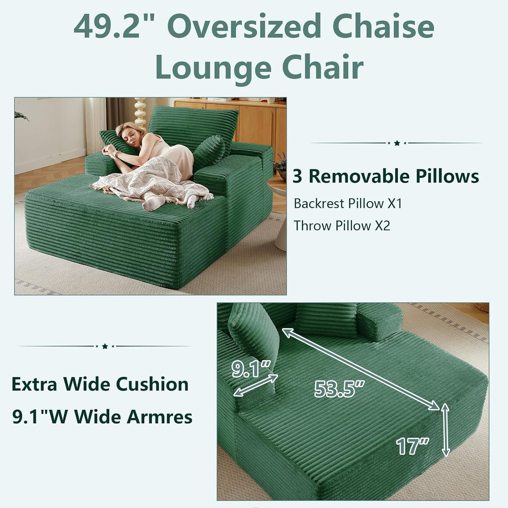 LUCKHAO 50" Oversized Chaise Lounge Chair Indoor,Corduroy Reading Chair ...