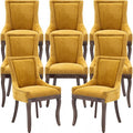 Gold Dining Chairs Set of 8, Kitchen & Dining Room Chairs, Fabric Upholstered Dinning Chairs, Sillas De Comedor, Nailhead Trim, Wood Legs (Yellow, 8 Pcs)