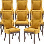 Gold Dining Chairs Set of 8, Kitchen & Dining Room Chairs, Fabric Upholstered Dinning Chairs, Sillas De Comedor, Nailhead Trim, Wood Legs (Yellow, 8 Pcs)
