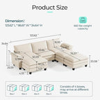 LINSY HOME Modular Sectional Sofa - 123 Inch Oversized Corduroy Cloud Couch with Movable Ottoman Soft Modern Comfy Sofa Set for Living Room Apartment Office, Beige