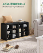 Hzuaneri Shoe Storage Bench with Cushion, Entryway 12-Cubby Shoe Rack | multifunction shoe organizer cabinet with adjustable shelves for hallway, bedroom, living room, Black SB19004GY