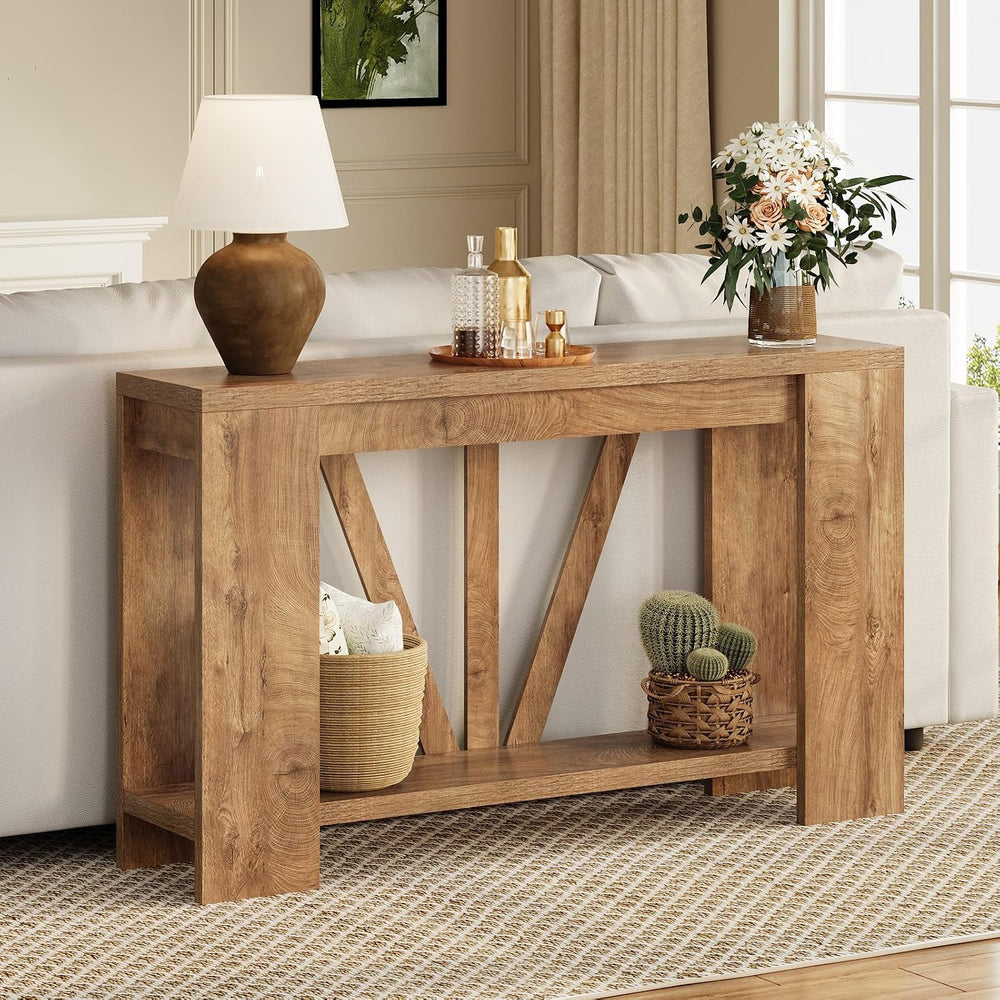 Tohomeor Console Table for Entryway, 47 Inches Narrow Sofa Table Behind The C...