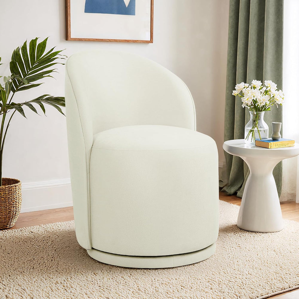360° Swivel Dining Chair, Fabric Barrel Accent Chair, Beige | Modern Upholste...