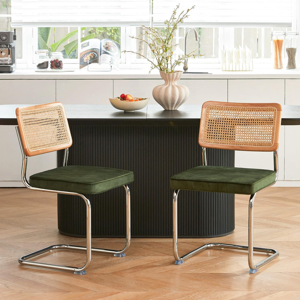 GrandNoor Rattan Dining Chairs Set of 4, Wooden Mid Century Modern Dining Roo...