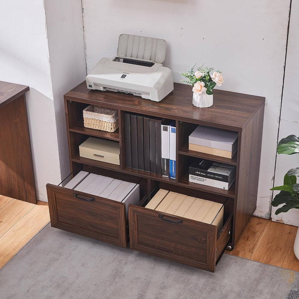 39.3" Farmhouse Wood File Cabinet with Wheels,Small Home Office Storage,...