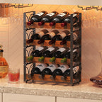 X-cosrack Wine Rack Freestanding Floor with Patent Design, Wooden & Metal Wine Bottle Holder, 4 Tier 16 Bottles Stackable Wine Storage Racks for Kitchen Counter or Bar, Wine Display Shelf