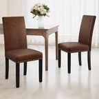 LSSBOUGHT Waterproof & Stain-Resistant Dining Chairs Set of 4, Upholstered Faux Leather Kitchen Chairs with Solid Wood Frame, 300LBS Capacity Armless Dining Room Chairs for Small Spaces, Brown