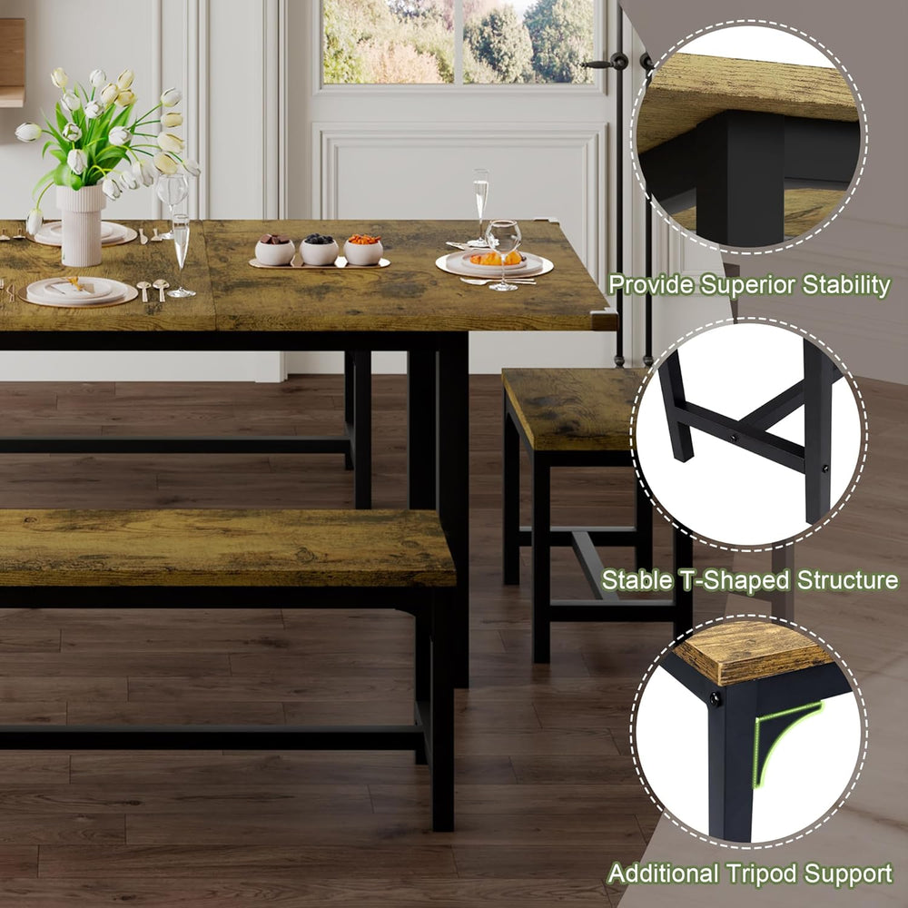 Feonase 5-Piece Dining Table for 4-8 People, 63" Extendable Kitchen Tabl...