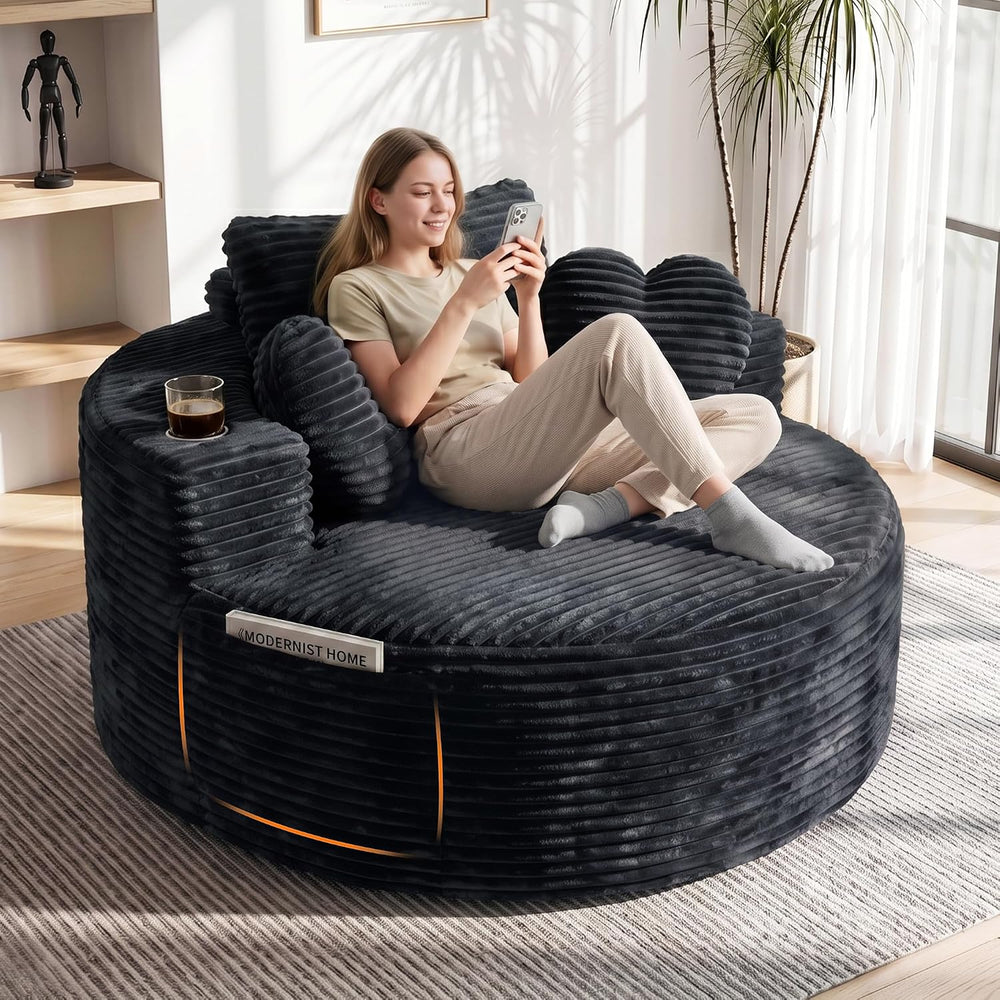 56''Oversized Round Chair Lounge Chaise Indoor with Cup Holders &...