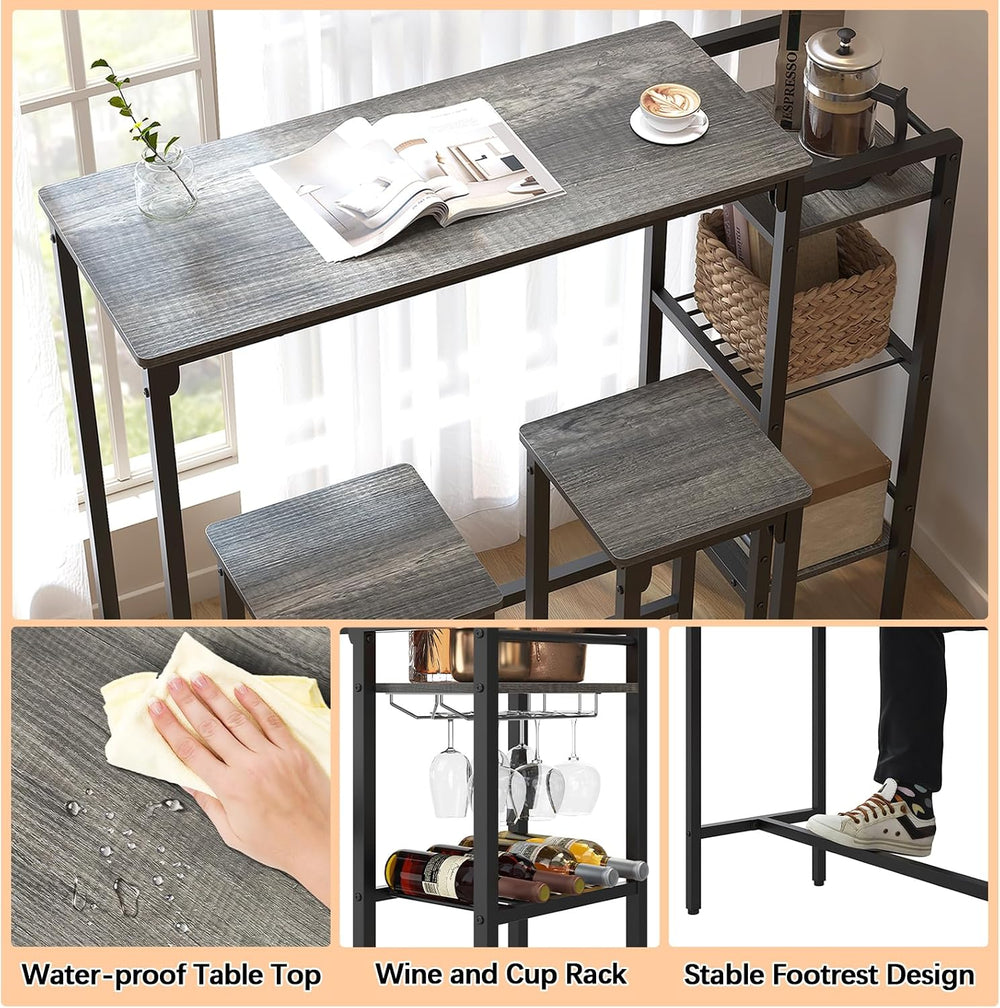 Weehom Bar Table and Chairs Set for Small Kitchens and Apartments - Space-Sav...