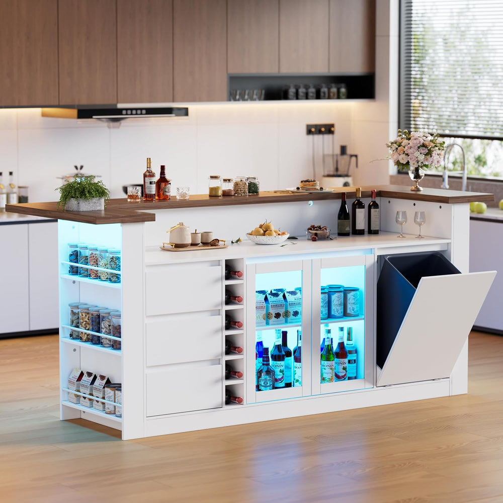 PAKASEPT Kitchen Island with Storage, 86.6" Island Table with LED Light ...