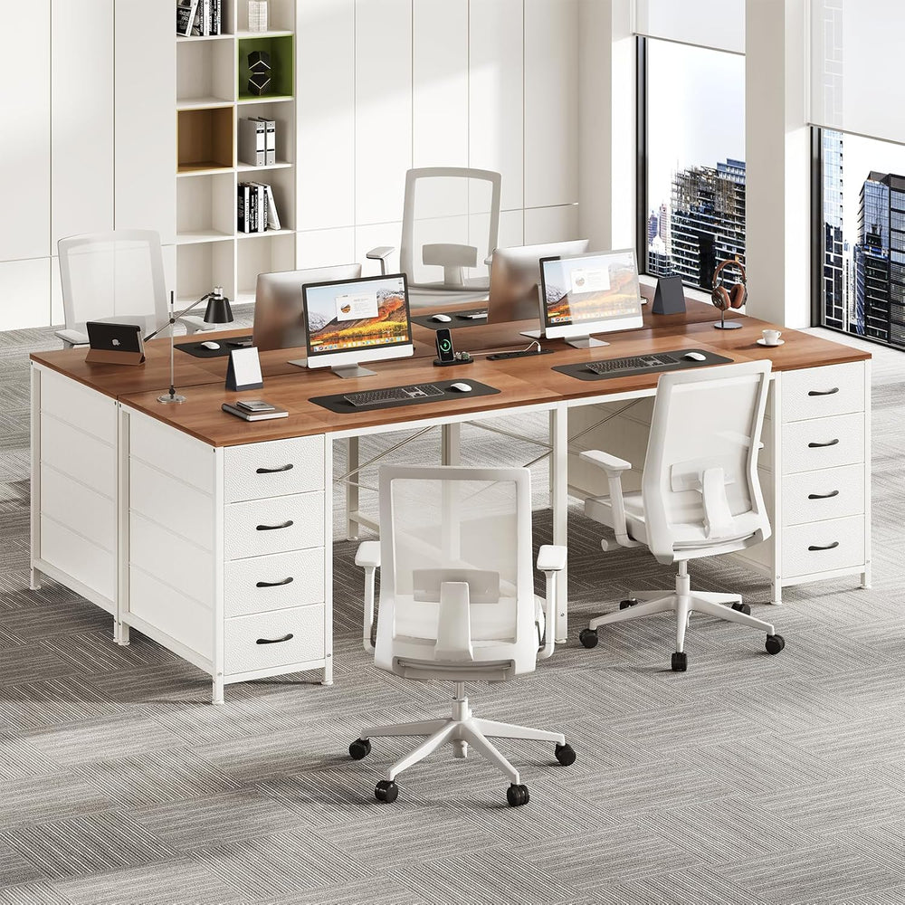 TVU 2 Person Desk with 8 Drawers, Large Home Office Computer Desk with Power ...