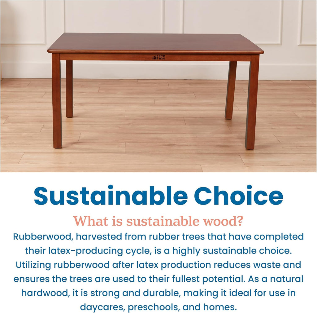 ECR4Kids 30in x 48in Rectangular Hardwood Table with 22in Legs, Kids Furniture, Dark Walnut