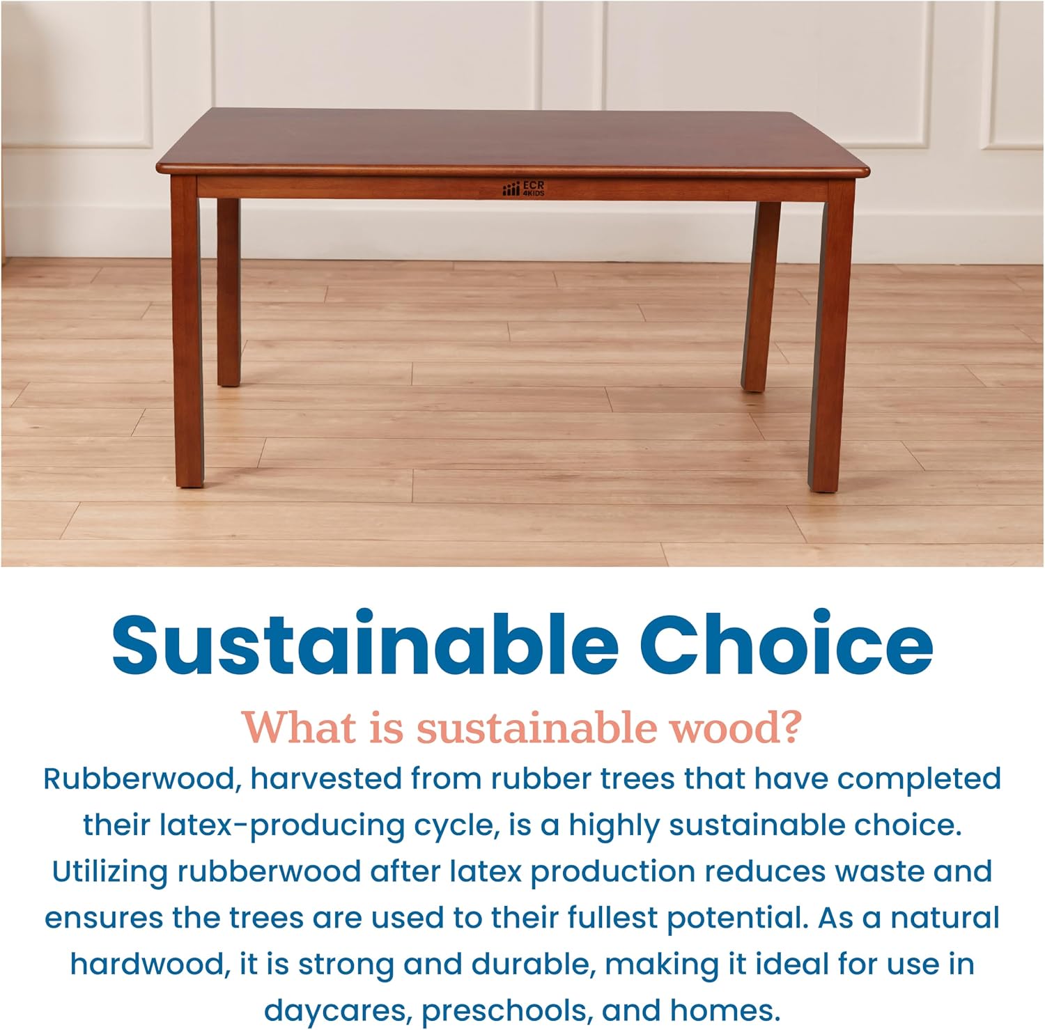 ECR4Kids 30in x 48in Rectangular Hardwood Table with 22in Legs, Kids Furniture, Dark Walnut
