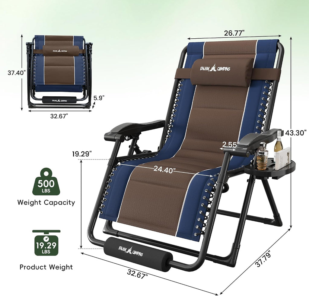 Amopatio Zero Gravity Reclining Patio Chair,XXL Foldable Lounge Chair with Removable Cup Holder/Headrest/Footrest,500LBS Capacity, Portable for Outdoor Patio Pool Backyard
