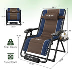 Amopatio Zero Gravity Reclining Patio Chair,XXL Foldable Lounge Chair with Removable Cup Holder/Headrest/Footrest,500LBS Capacity, Portable for Outdoor Patio Pool Backyard