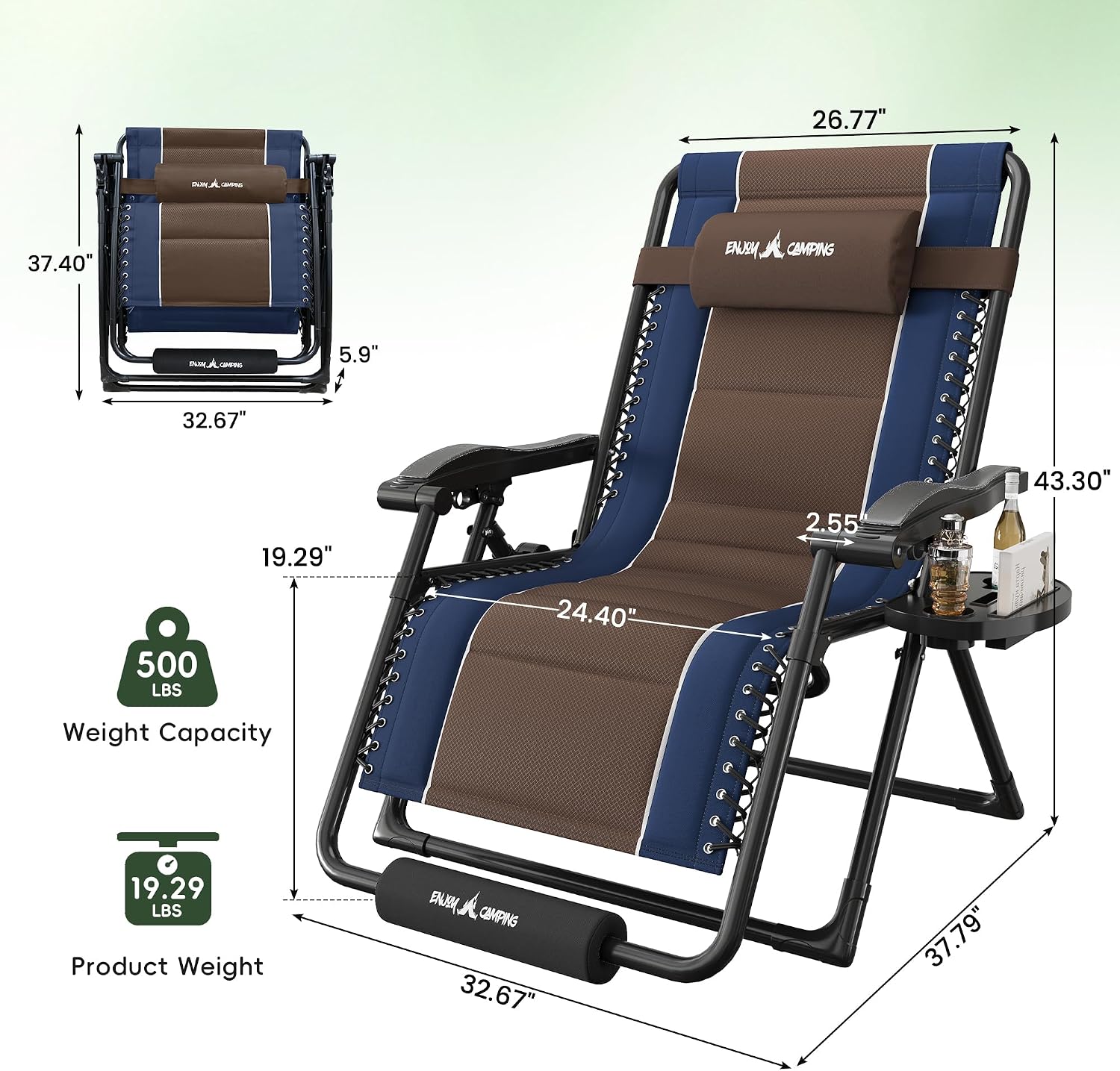 Amopatio Zero Gravity Reclining Patio Chair,XXL Foldable Lounge Chair with Removable Cup Holder/Headrest/Footrest,500LBS Capacity, Portable for Outdoor Patio Pool Backyard