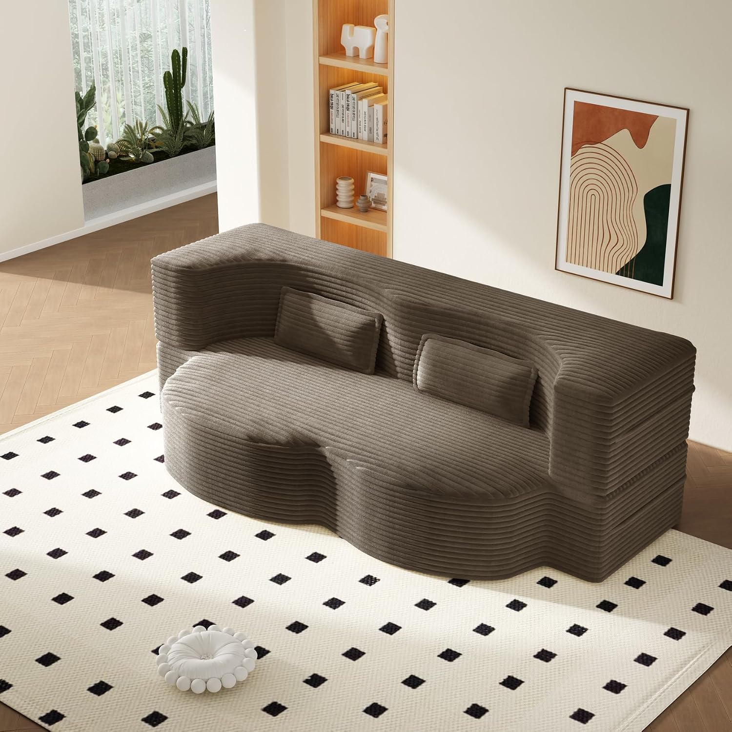 2 in 1 Convertible Folding Sofa Bed, Corduroy Boneless Couch Bed, Loveseat | Modern Corduroy Fabric Futon Sleeper Love Seat Couch Twin Size for Living Room, Office, Guest Use, Apartment, With Pillow