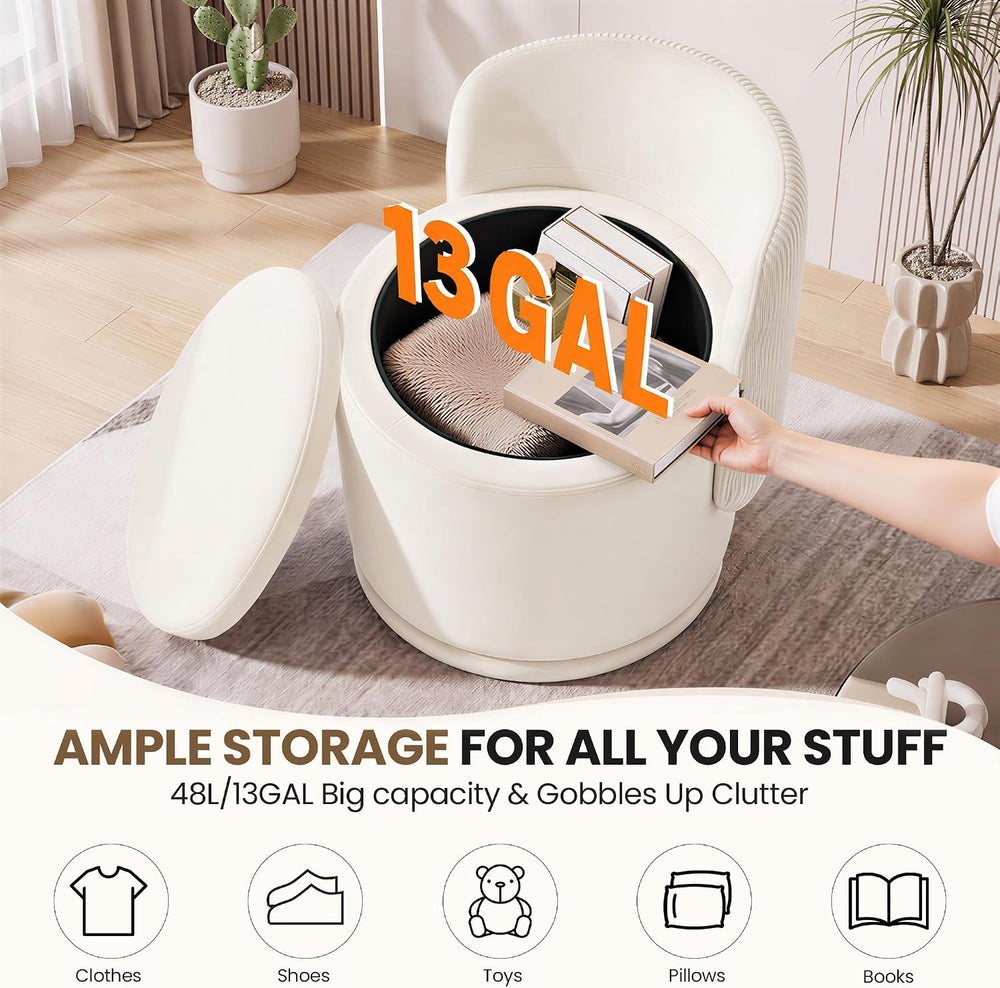 MALOL Ottoman with Storage, Swivel Vanity Stool with Back | 13GAL Velvet Make...