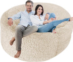 Fluffy Bean Bag Chair Cover for Adults Teens or Kids, xl Faux Fur Stuffed Animal Storage (Beige, 5 ft (Cover Only))