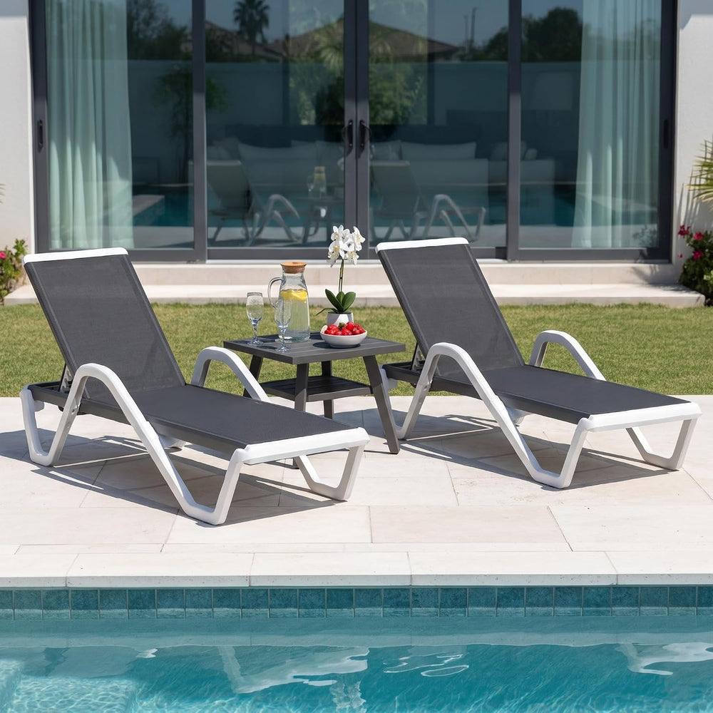 PURPLE LEAF Lounge Chair Outdoor Set of 2 w/Armrest & 1 Table, Dark Grey ...