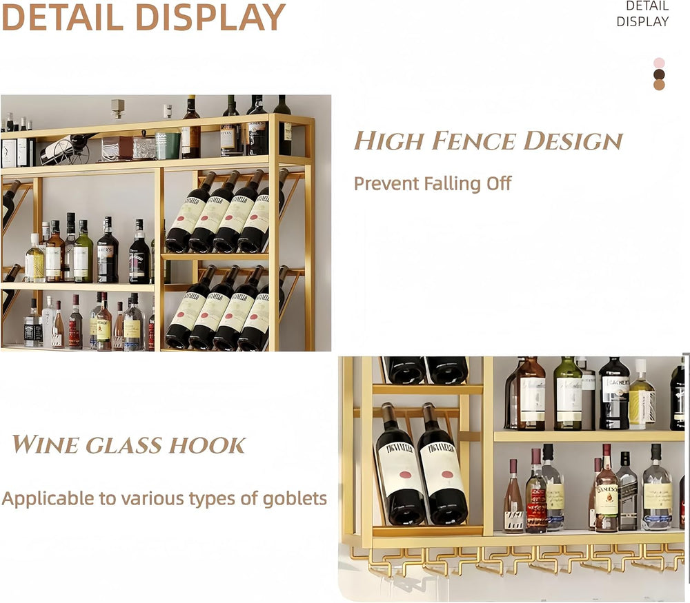 55 Inch Wine Rack Wall Mounted, 3-Tier Wall Bar Shelf with Glass Holder, Indu...