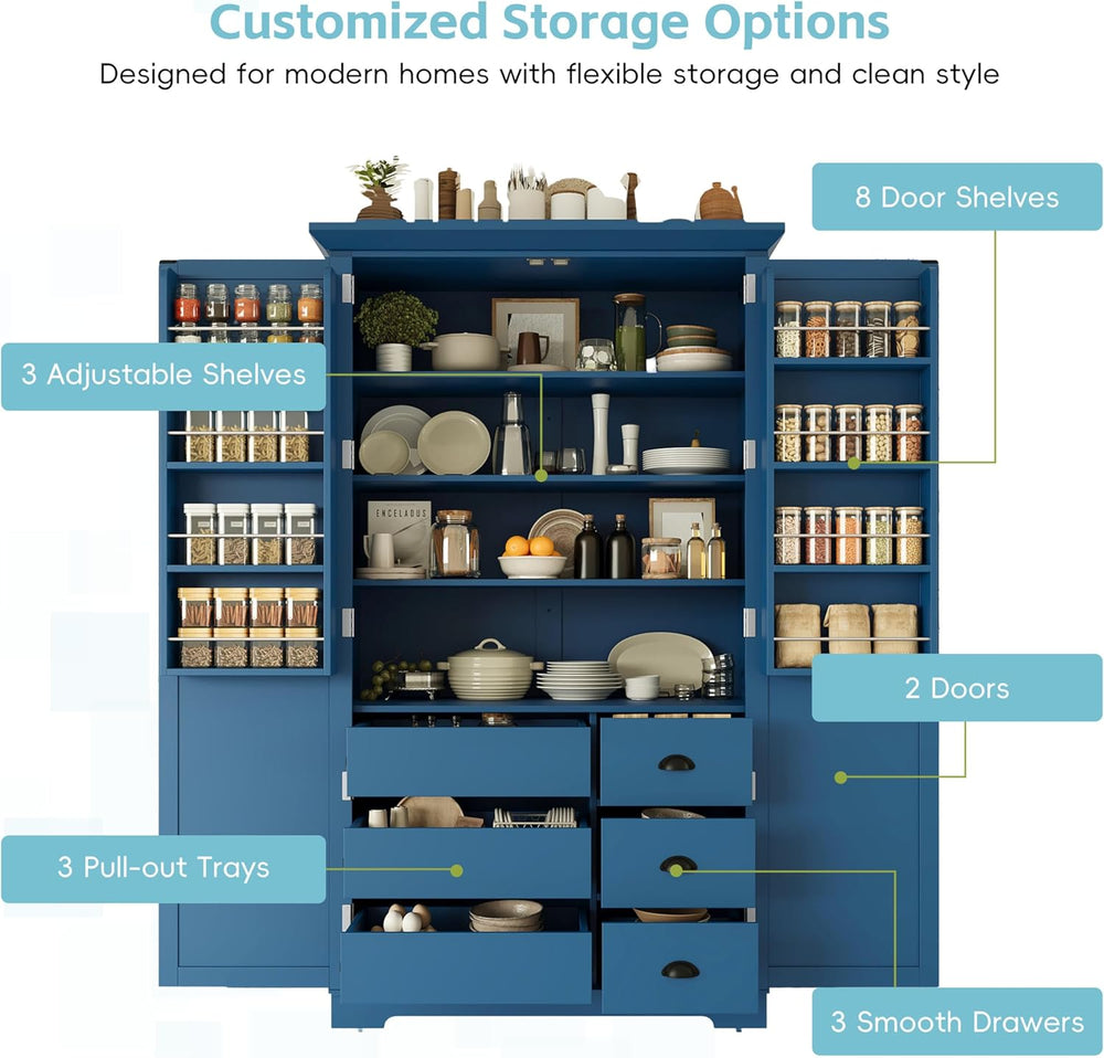 Merax 72" Tall Shaker Style Kitchen Pantry with 3 Drawers, Adjustable Sh...