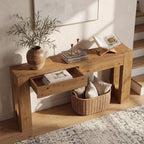 LITTLE TREE 63" Solid Wood Console Table, Farmhouse Entryway Table with 2 Drawers and U-Shaped Legs, Long Sofa Table Behind Couch for Entrance, Hallway, Living Room, Foyer