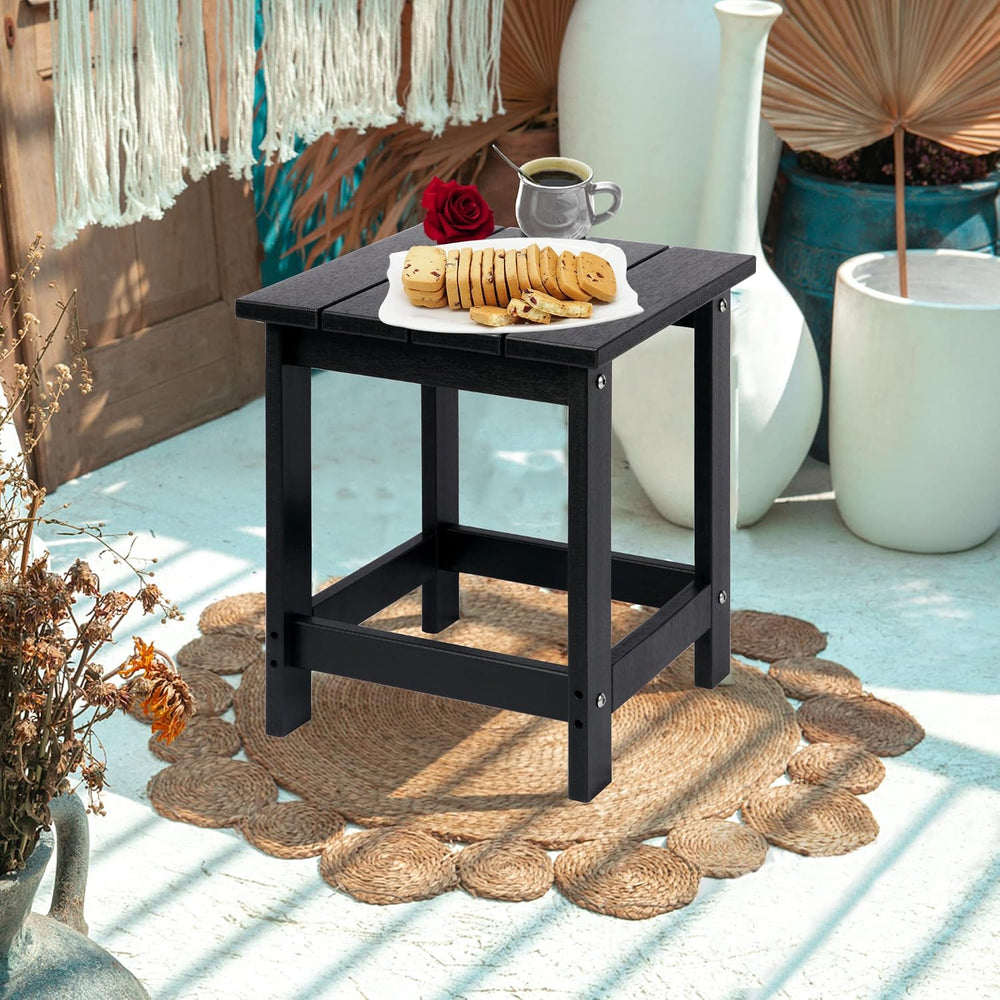LZRS Patio Side Table, Heavy Duty HDPE Outdoor End Table with Wood Texture, W...