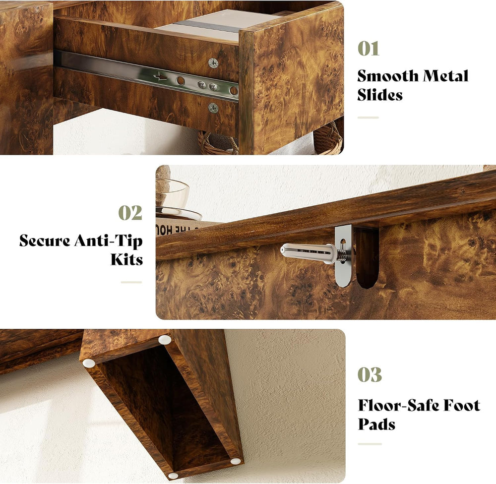 AMERLIFE 63" Modern Burl Wood Console Table with High Gloss Finish | Ent...