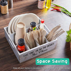 ALELION Rustic White Plate and Utensil Caddy, 6-Compartment Paper Plate and Cutlery Holder with Handles, Kitchen and Party Organizer for BBQs, Picnics, and Gatherings