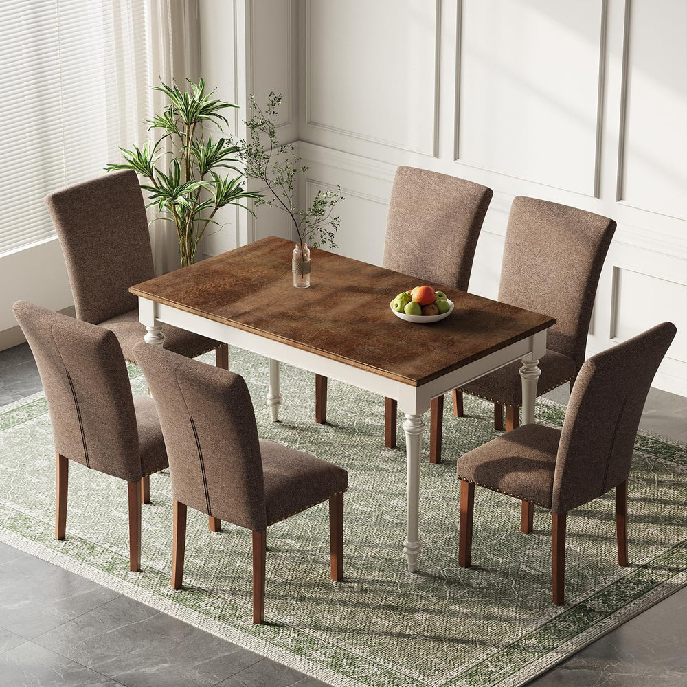 Farmhouse Dining Chairs Set of 6, High Back with Wooden Legs and Nailhead Tri...
