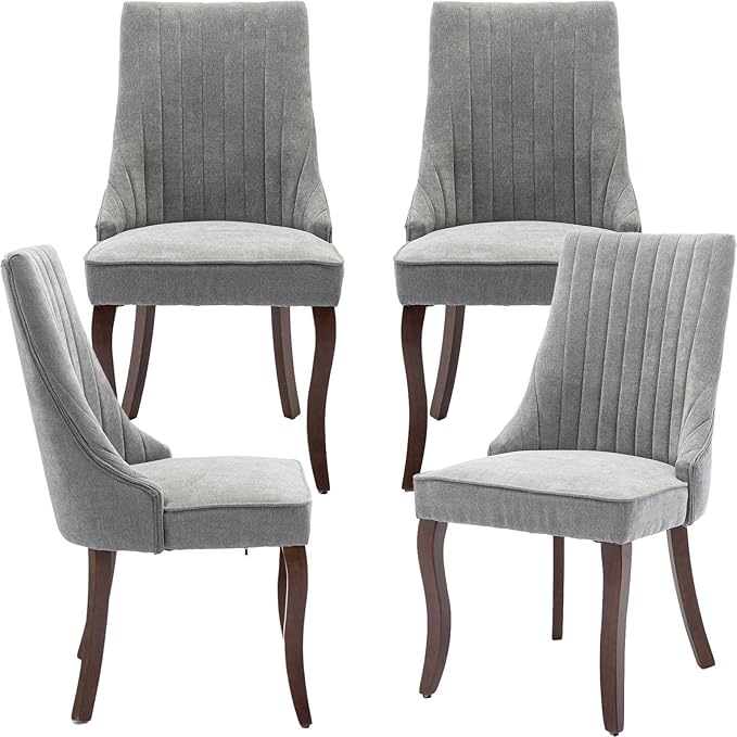 Modern Dining Chairs Set of 4, Mid Century Kitchen & Dining Room Chairs, Velvet Upholstered Kitchen Chairs with Wood Legs, Sillas de Comedor, Easy Assembly, Gray, 4 Pieces