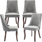 Modern Dining Chairs Set of 4, Mid Century Kitchen & Dining Room Chairs, Velvet Upholstered Kitchen Chairs with Wood Legs, Sillas de Comedor, Easy Assembly, Gray, 4 Pieces