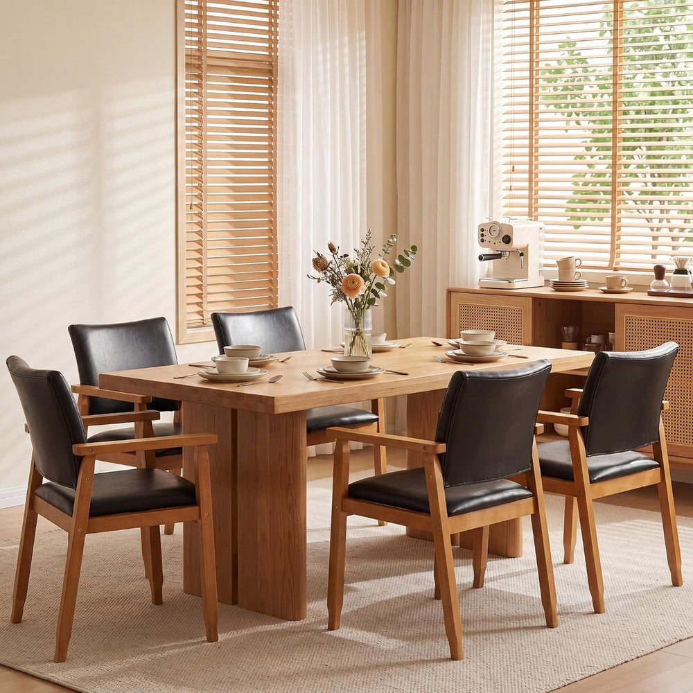 GOTMINSI Mid-Century Modern PU Leather Dining Chair with Arms, Solid Wood Fra...
