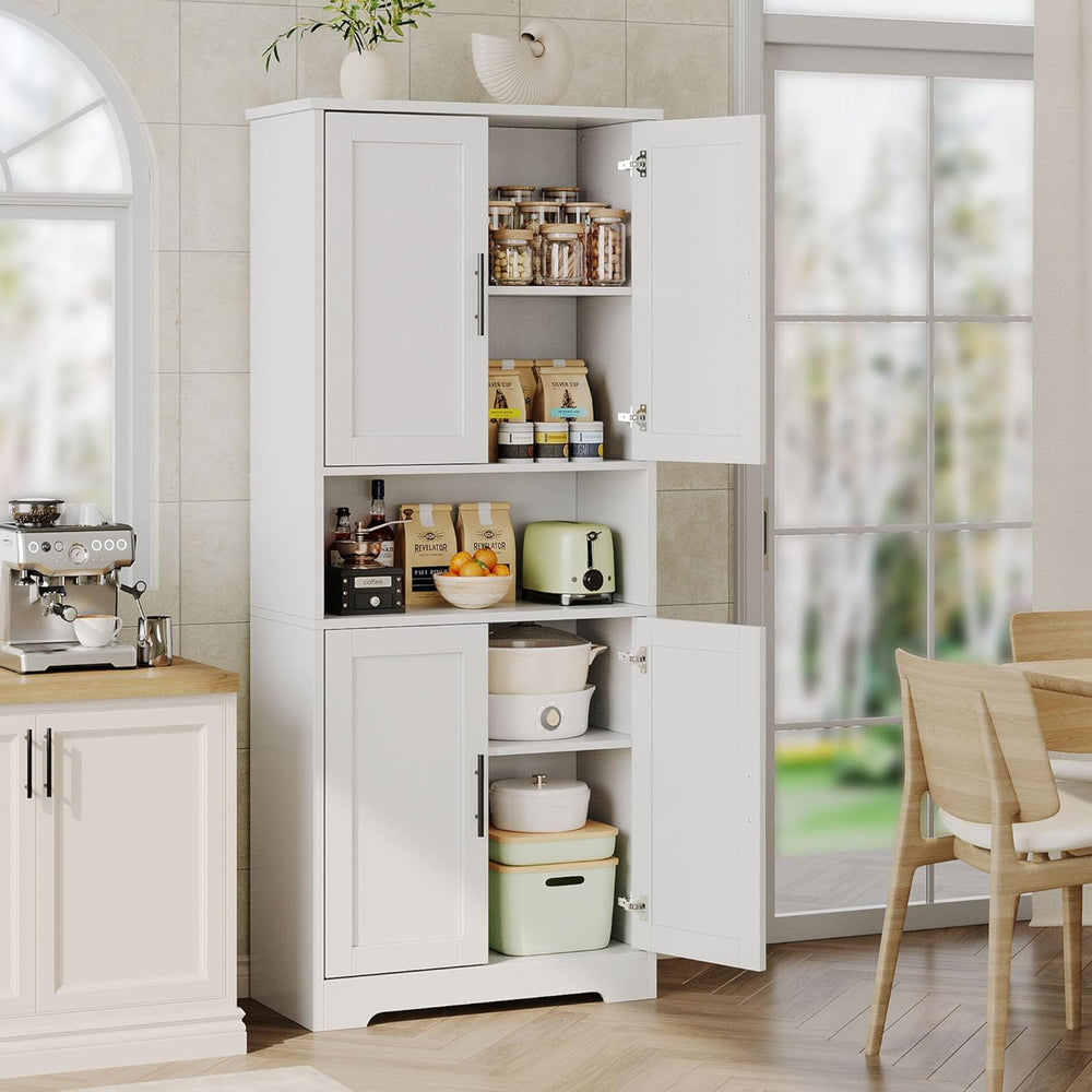 Tall Kitchen Pantry Cabinet with 4 Doors, 70 Inch Freestanding Storage Sidebo...