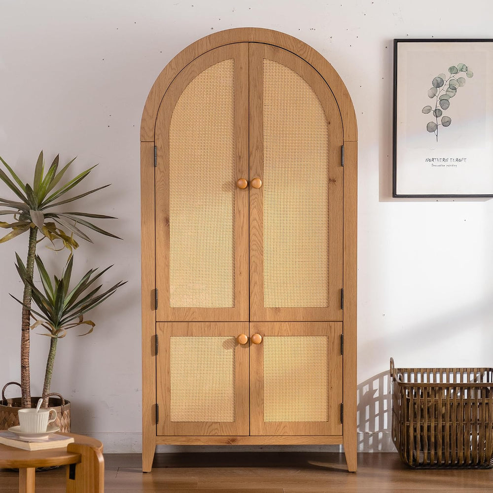 Kitchen Pantry Cabinet, Wooden Sideboard with Rattan Doors, Snacks Wine Accen...