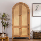 Kitchen Pantry Cabinet, Wooden Sideboard with Rattan Doors, Snacks Wine Accent Hutch Cabinet for Entryway Dining Room, Brown