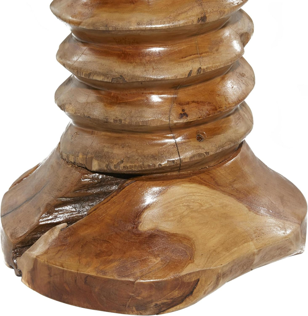 Deco 79 Teak Wood Handmade Live Edge Accent Table with Coiled Base, 13" ...