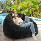 Giant Plush Bean Bag Chair for Adults with Armrests, BeanBag Couch Filler with Memory Foam, Faux Fur Comfy Bean Bag Chair, Anti-Slip Accent Chair Gaming and Reading, Black