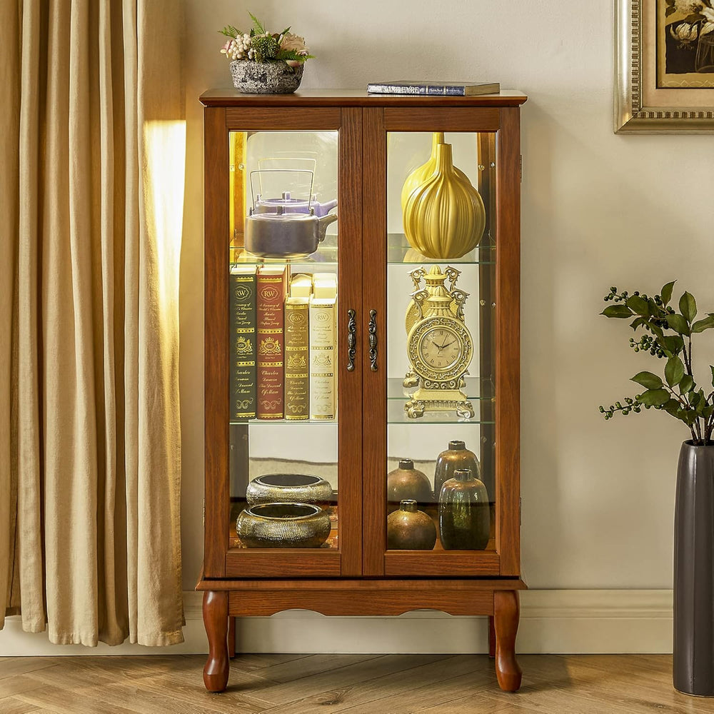 Lighted Curio Cabinet, Modern Floor Standing Glass Curio Cabinet Display Case...
