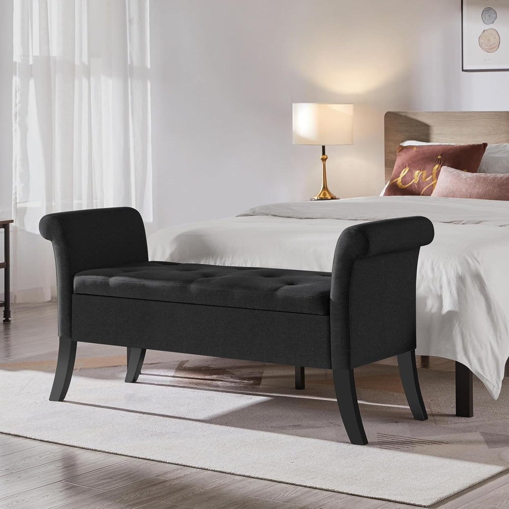 Yaheetech 52in Rolled Arm Storage Ottoman Bench Seat for Entryway, Black | Bu...