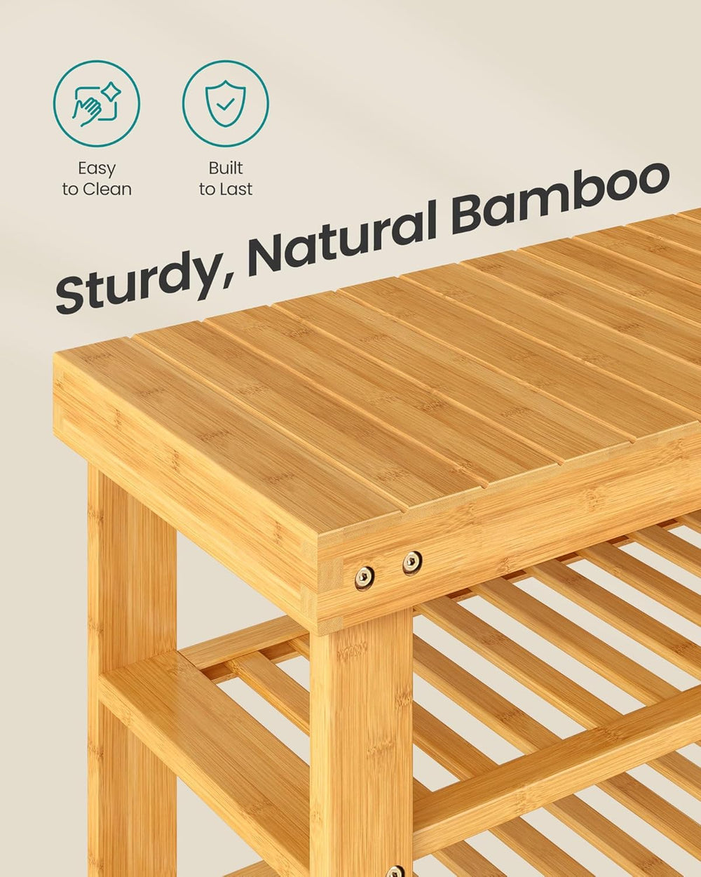 SONGMICS Shoe Rack Bench, 4 Tier Bamboo Shoe Storage Organizer, Entryway Benc...