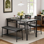 IRONCK Dining Table Set for 4, Kitchen Table and Chairs Set, Black | Kitchen Table with Upholstered Bench and 2 Chairs for Small Space, Apartment